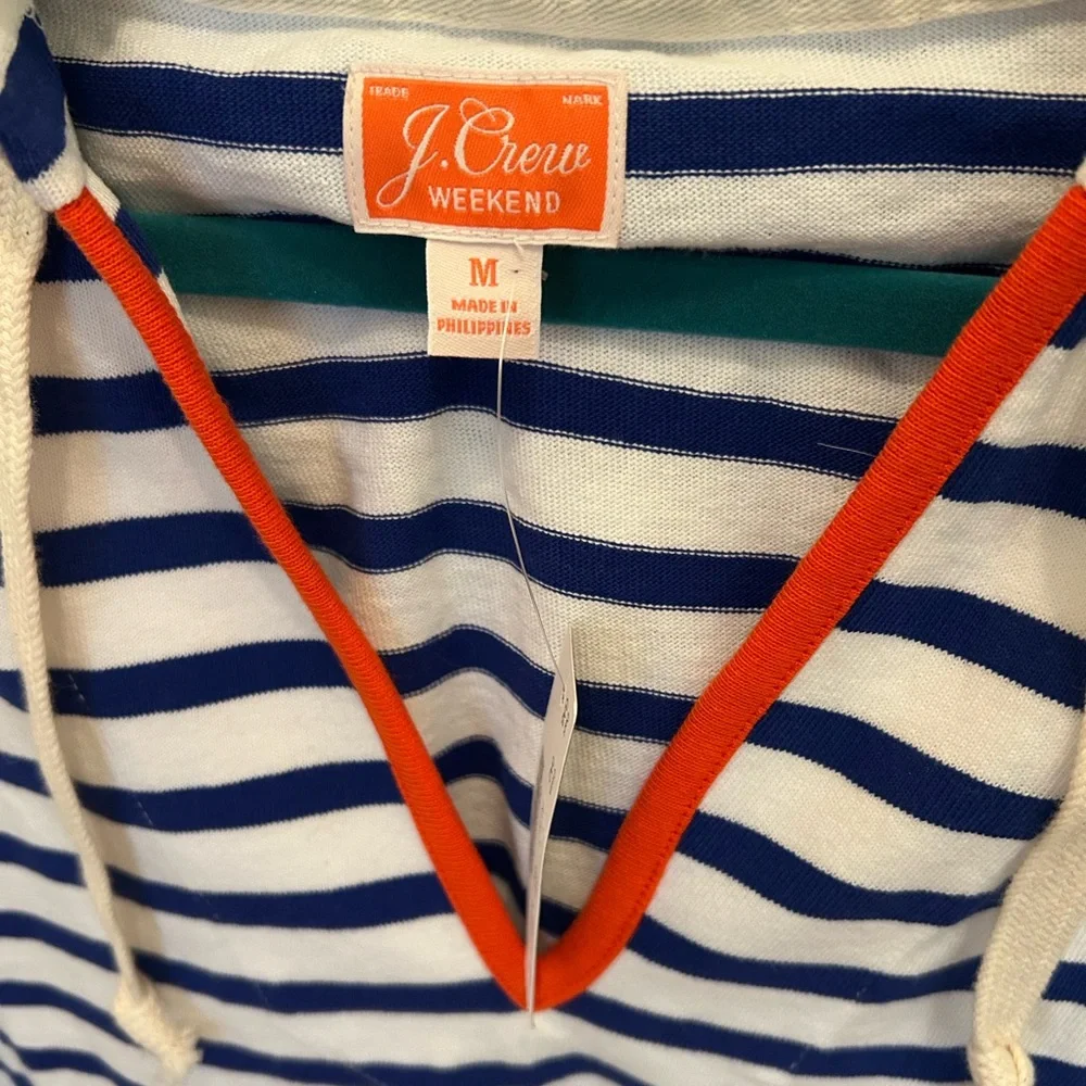 J. Crew women’s medium Tipped V-neck hoodie in striped Mariner cloth NWT - Picture 3 of 9